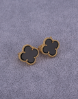 Onyx black Clover Motif Earrings